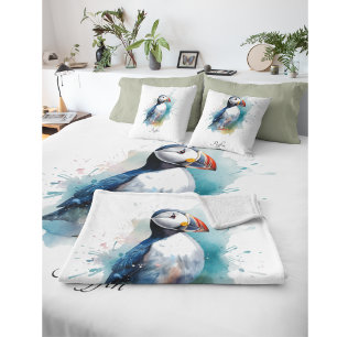 Adorable Watercolor Puffin, custom Cushion