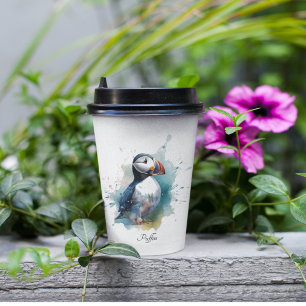 Adorable Watercolor Puffin, custom Paper Cups