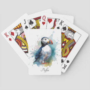Adorable Watercolor Puffin, custom Playing Cards