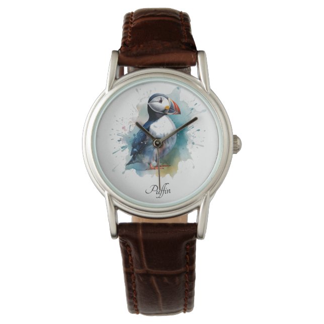 Adorable Watercolor Puffin, custom Watch (Front)
