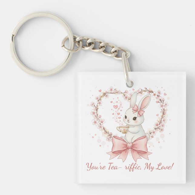 Adorable Watercolor Rabbit  - Customizable Text Key Ring (Front)
