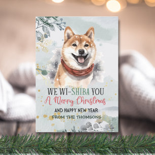 Adorable Watercolor Shiba Inu Christmas Holiday Card