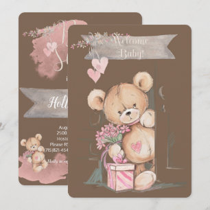 Adorable Watercolor Teddy Bear Baby Shower Invitation