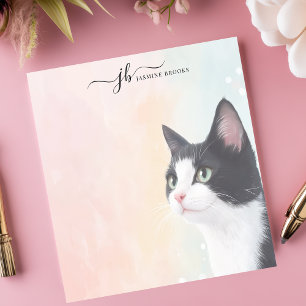 Adorable Watercolor Tuxedo Cat Pastel Personalised Notepad