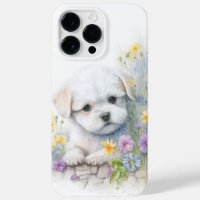 ADORABLE WATERCOLOR WHITE MALTESE PUPPY DOG
