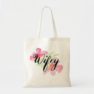 Adorable Watercolor Wifey Graphic Tote Bag