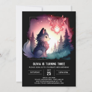 Adorable Watercolor Wolf Birthday Invitation