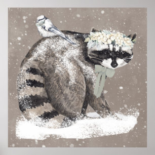 Adorable Watercolor Woodland Animals Art for Kids Poster