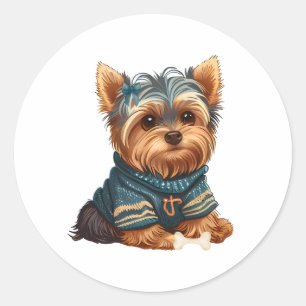  Adorable Watercolor Yorkshire Terrier Puppy  Classic Round Sticker