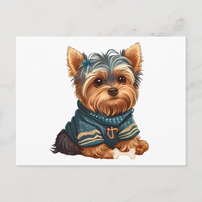  Adorable Watercolor Yorkshire Terrier Puppy Postcard (Front)