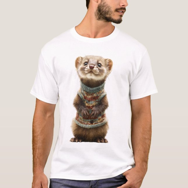 Adorable Weasel wearing a Knitted Sweater (Front)