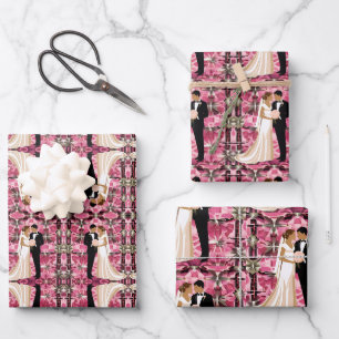 Adorable wedding couple wrapping paper sheet