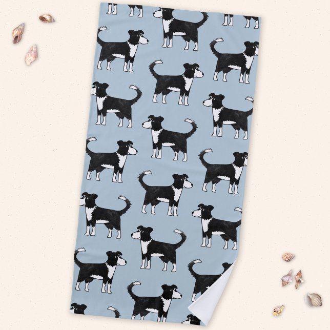 Adorable Welsh Border Collie Sheep Dog Pattern Beach Towel (Welsh Border Collie Sheepdogd dog pattern beach towel)