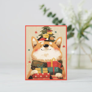 Adorable Welsh Corgi with Christmas Gifts Holiday Postcard