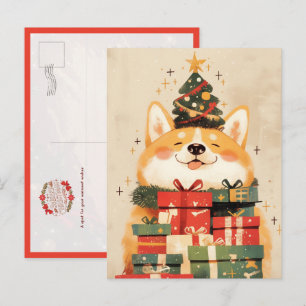 Adorable Welsh Corgi with Christmas Gifts Postcard