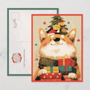Adorable Welsh Corgi with Christmas Gifts Postcard