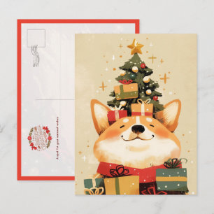 Adorable Welsh Corgi with Christmas Gifts Postcard