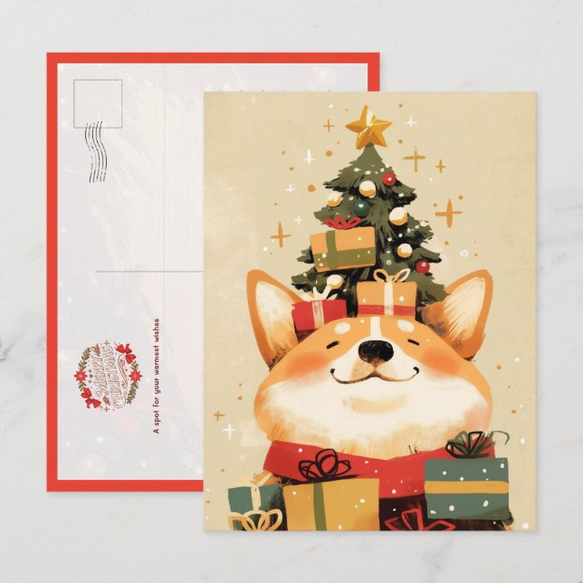 Adorable Welsh Corgi with Christmas Gifts Postcard (Front/Back)