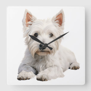 ADORABLE WEST HIGHLAND WHITE TERRIER DOG SQUARE WALL CLOCK