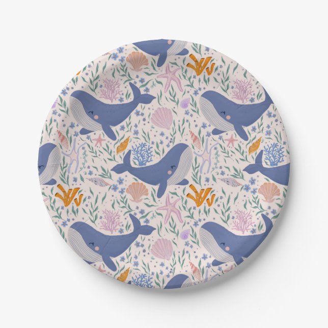 Adorable Whale and Sea Life  Paper Plate (Front)