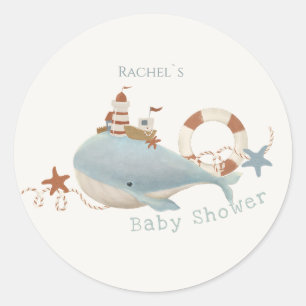 Adorable Whale Baby Shower Classic Round Sticker