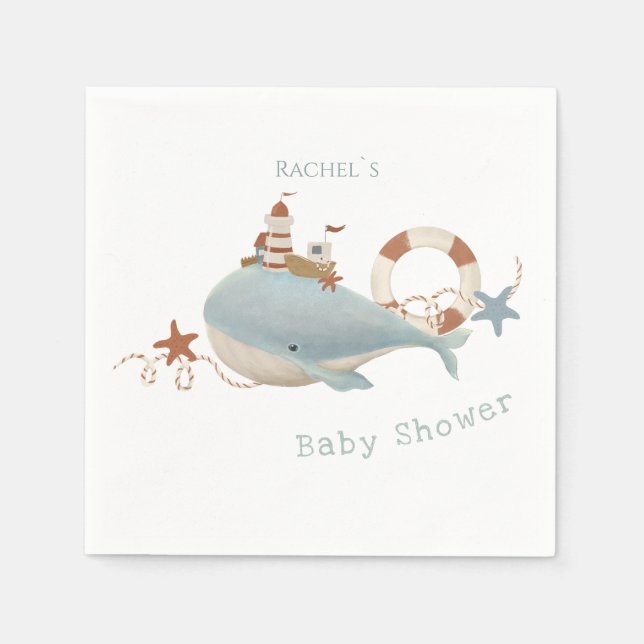 Adorable Whale Baby Shower Napkin (Front)