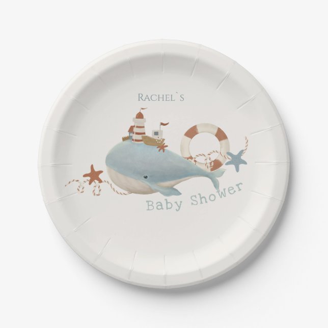 Adorable Whale Baby shower Paper Plate (Front)