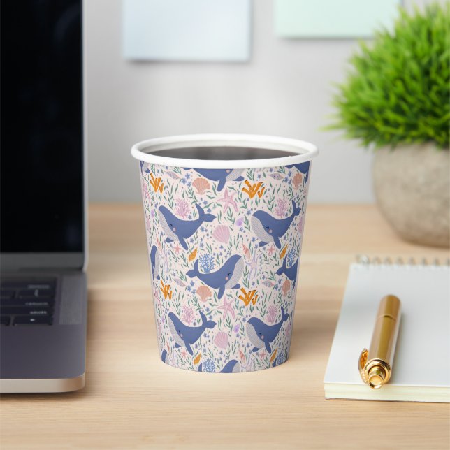 Adorable whales and sea creatures paper cups (Insitu)