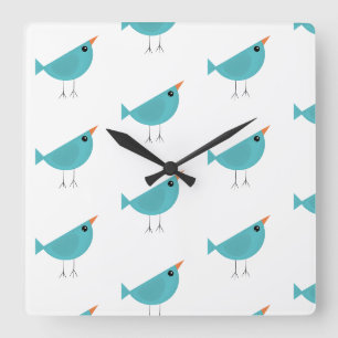 Adorable Whimsical Bird Nature Art Square Wall Clock