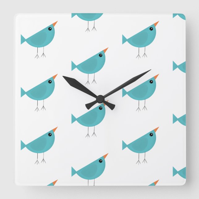 Adorable Whimsical Bird Nature Art Square Wall Clock (Front)