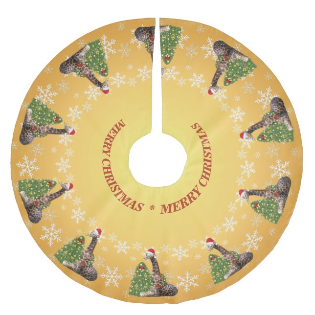 Adorable Whimsical Christmas Giraffes Brushed Polyester Tree Skirt (Front)