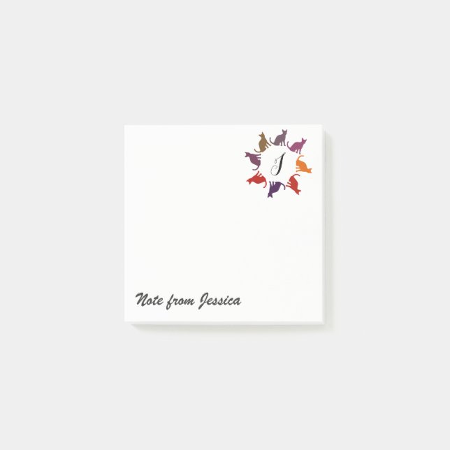 Adorable whimsical colourful cats monogram post-it notes (Front)