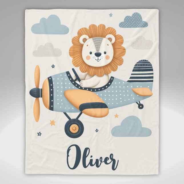 Adorable Whimsical Lion on Charming Aeroplane  Fleece Blanket (Creator Uploaded)