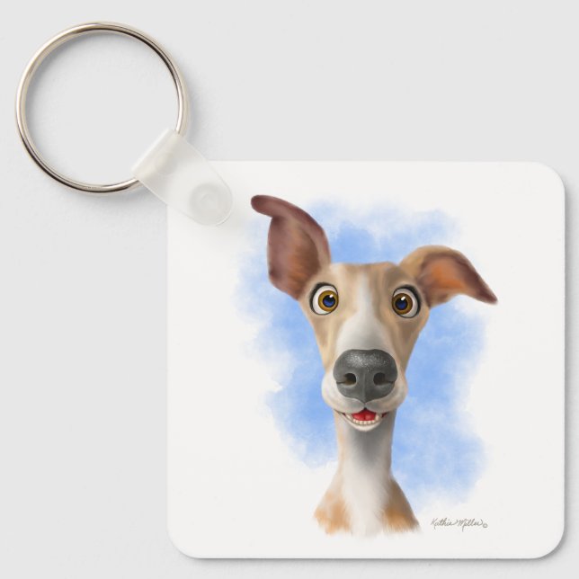 Adorable Whippet Cartoon  Key Ring (Front)