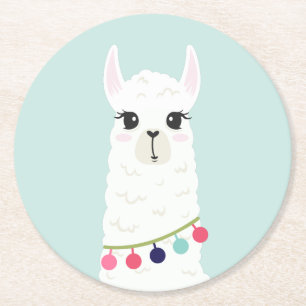 Adorable White Alpaca Round Paper Coaster