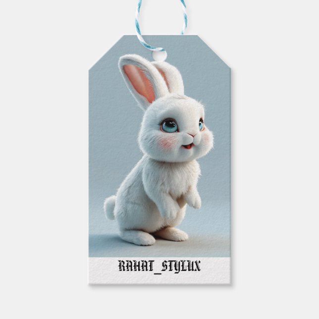 Adorable White Baby Rabbit Gift Tag (Front)