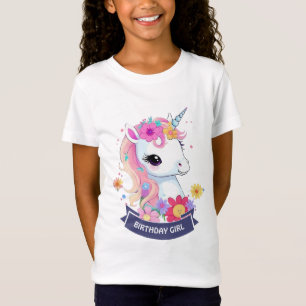 Adorable White Baby Unicorn with Flowers T-Shirt