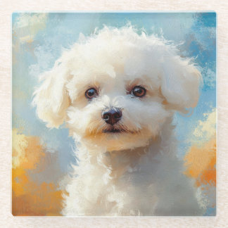 ADORABLE WHITE BICHON FRISE DOG GLASS COASTER