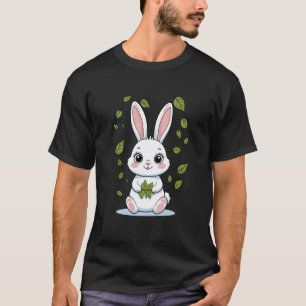 Adorable White Bunny Surrounded by Green Leaves T-Shirt