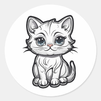 Adorable White Cat Design for Cat Lovers Classic Round Sticker