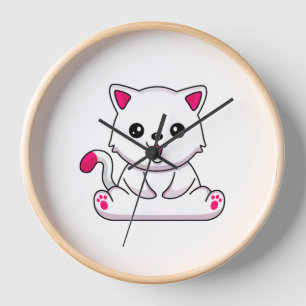 Adorable White Cat Sticker for Cat Lovers  Clock