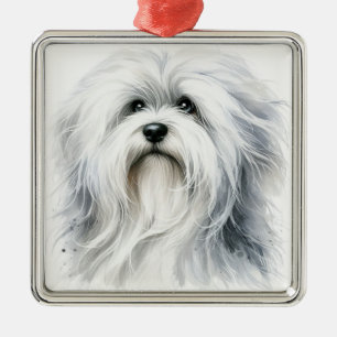 ADORABLE WHITE COTON DE TULEAR DOG METAL TREE DECORATION