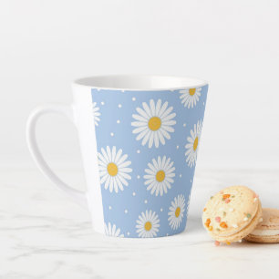 Adorable White Daisy Blue Latte Mug! Latte Mug