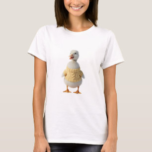 Adorable White Duckling Wearing Yellow Cable Knit T-Shirt