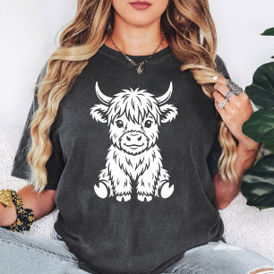 Adorable White Highland Cow Calf Illustration T-Shirt