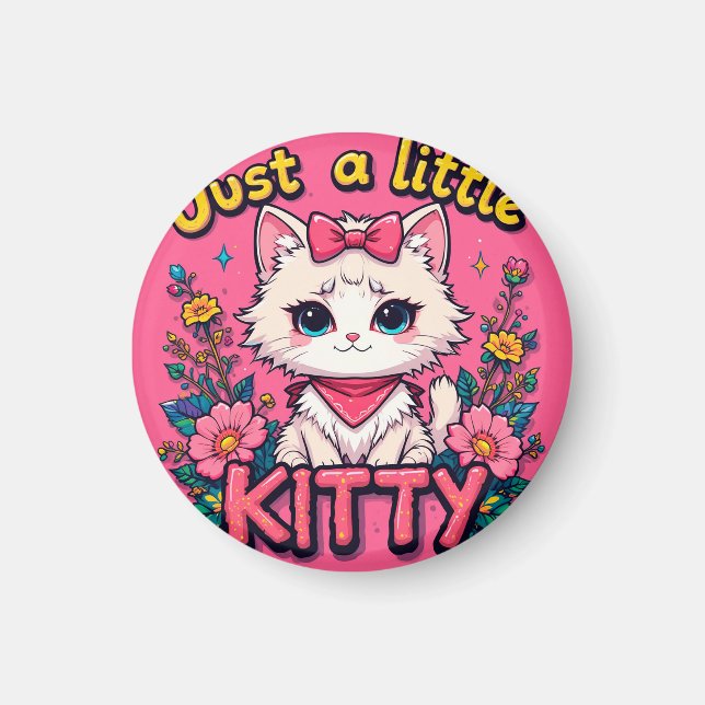 Adorable White Kitten Illustration Magnet (Front)