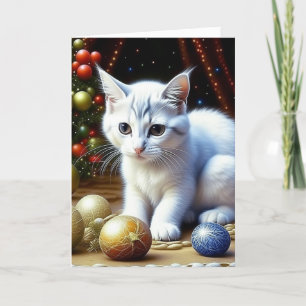 Adorable White Kitten Personalised Christmas Holiday Card