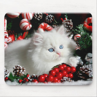 Adorable White Persian in Christmas setting Mouse Mat
