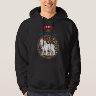 Adorable White Pitbull With Santa Hat Merry Christ Hoodie