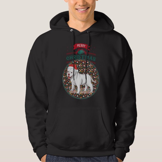 Adorable White Pitbull With Santa Hat Merry Christ Hoodie (Front)